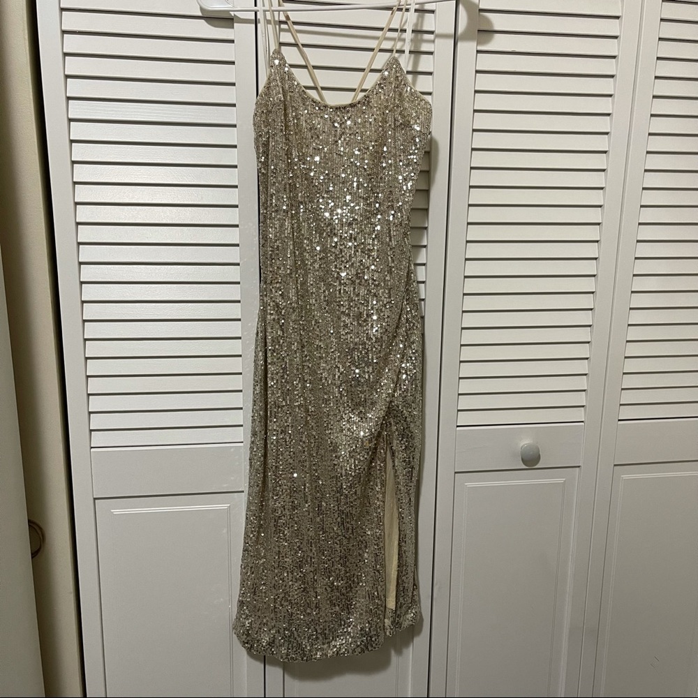 Midi Gold Sequin Dress